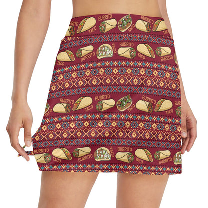 Burrito Taco Print Design LKS302 17" Golf & Pickleball Skort with Pockets