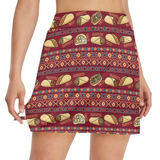 Burrito Taco Print Design LKS302 17" Golf & Pickleball Skort with Pockets