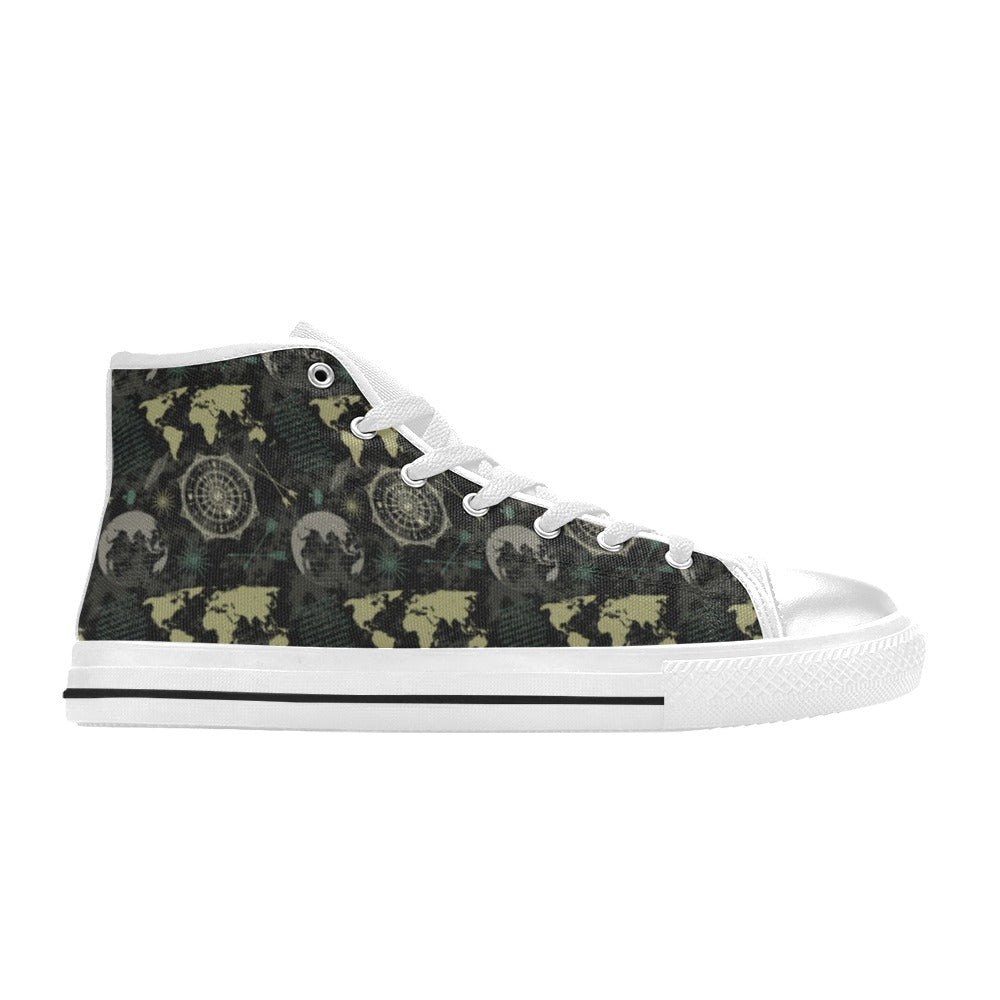 World Map Print Design LKS303 Men's High Top Canvas Shoes