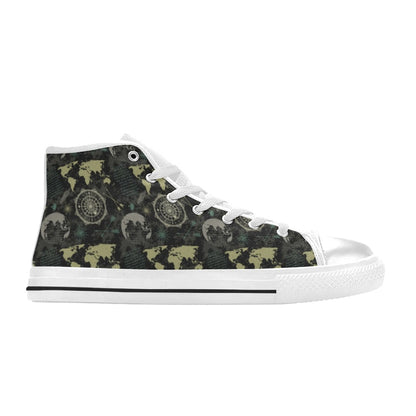 World Map Print Design LKS303 Men's High Top Canvas Shoes