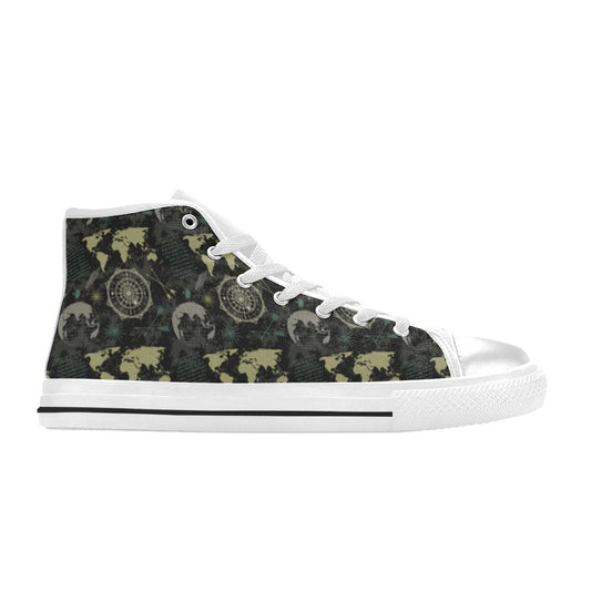 World Map Print Design LKS303 Men's High Top Canvas Shoes
