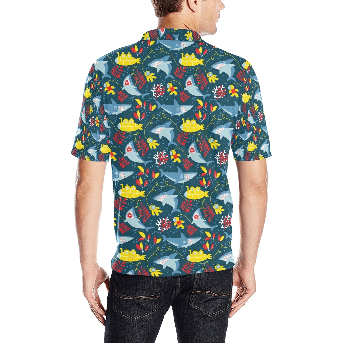 Scuba With Sharks Print Design LKS303 Men Polo Shirt