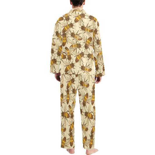 Bee Pattern Print Design BEE05 Men's Long Pajama Set