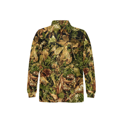 Camo Realistic Tree Forest Texture Print Long Sleeve Polo Shirt For Men's
