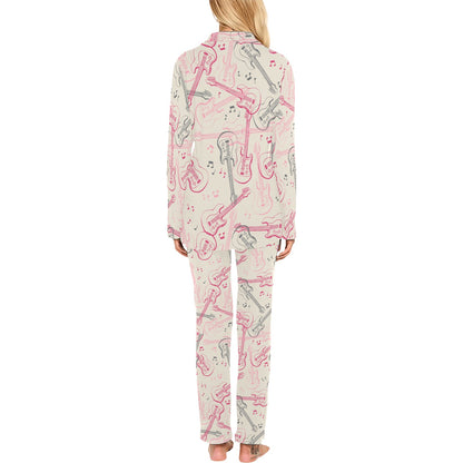Bass Guitar Pattern Print Design 02 Women's Long Pajama Set