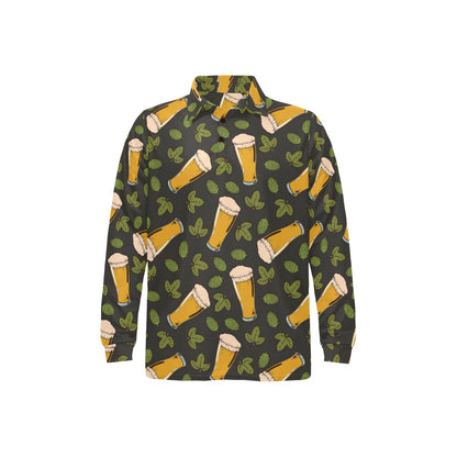 Beer Iris Pattern Print Design 02 Long Sleeve Polo Shirt For Men's