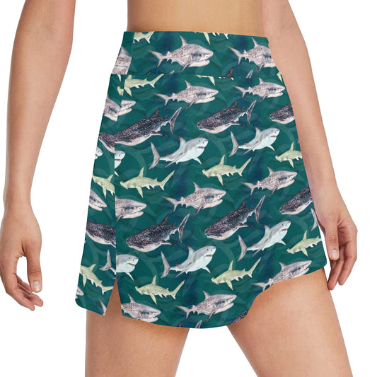 Shark Style Print 17" Golf & Pickleball Skort with Pockets