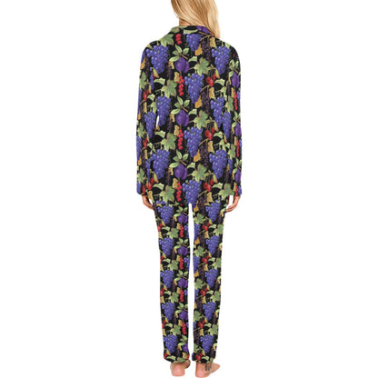 Grape Pattern Print Design GP05 Women's Long Pajama Set