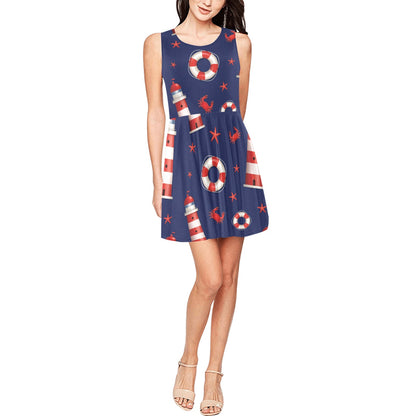 Nautical Pattern Print Design A03 Sleeveless Dress