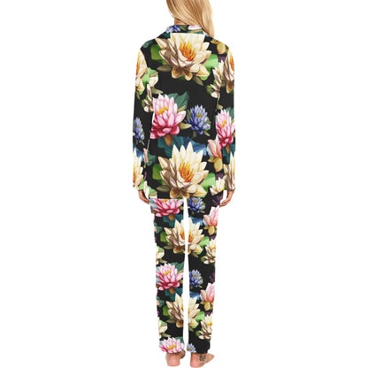 Water Lily Pattern Print Design WL02 Women's Long Pajama Set