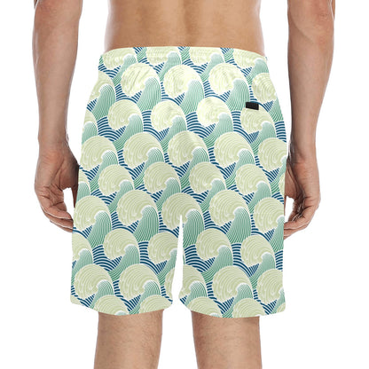 Wave Japan Style Print Design LKS302 Men's Swim Trunks Beach Shorts