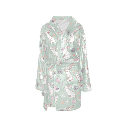 Rabbit Pattern Print Design RB011 Women's Fleece Robe