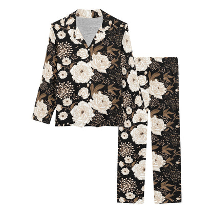 Peony Pattern Print Design A02 Women's Long Pajama Set