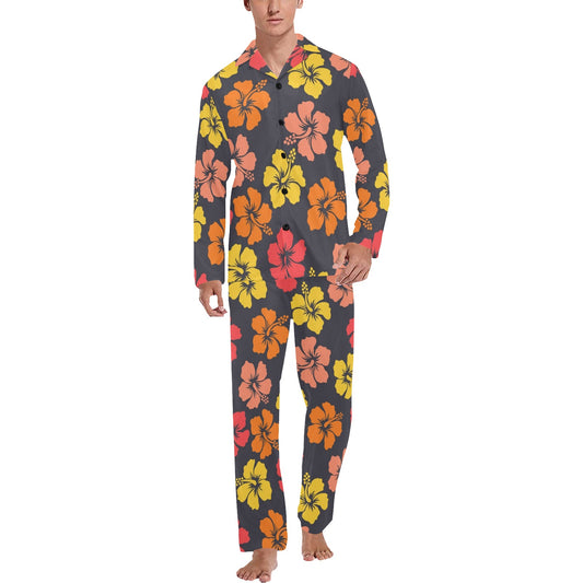 Hibiscus Pattern Print Design HB024 Men's Long Pajama Set