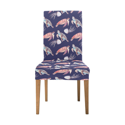 Sea Turtle With Jelly Fish Print Design LKS301 Dining Chair Slipcover
