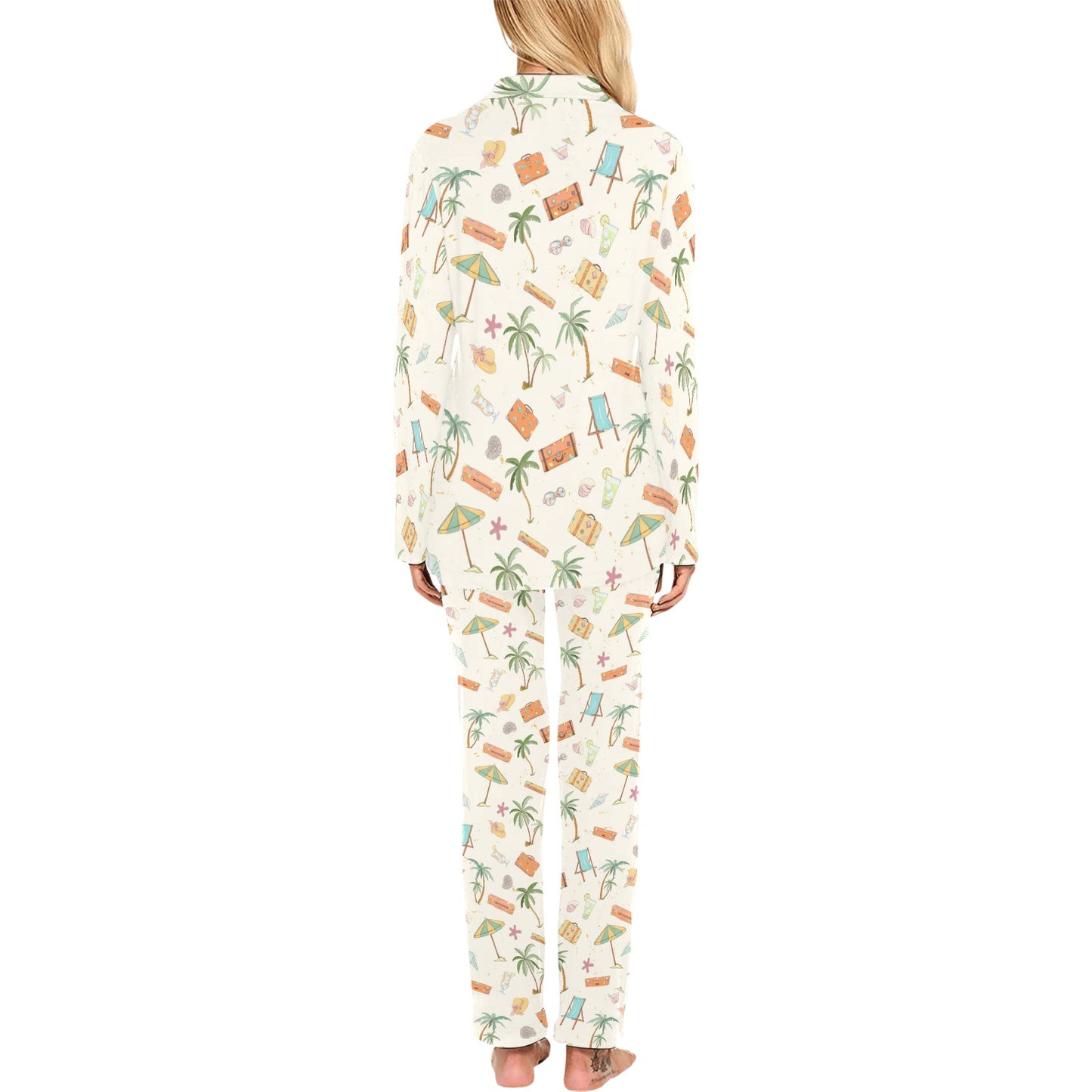 Beach Themed Pattern Print Design 05 Women's Long Pajama Set