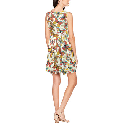 Butterfly Pattern Print Design 02 Sleeveless Dress