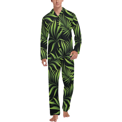 Palm Leaves Pattern Print Design PL07 Men's Long Pajama Set
