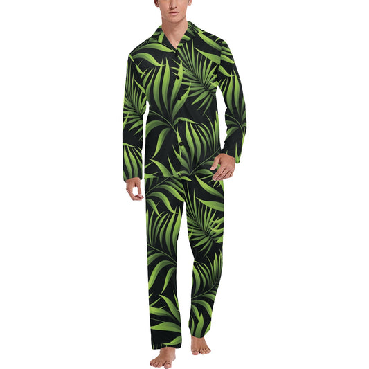 Palm Leaves Pattern Print Design PL07 Men's Long Pajama Set