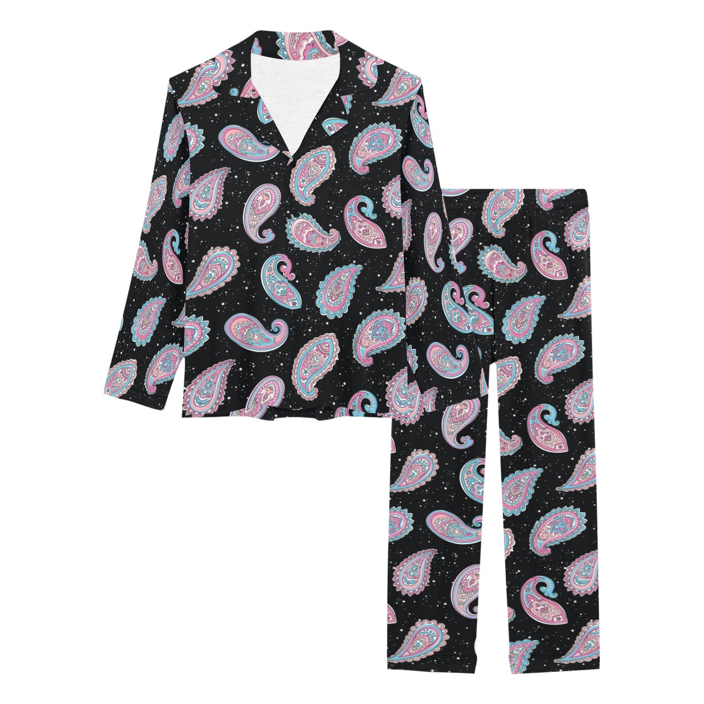 Paisley Pink Design Mandala Print Women's Long Pajama Set