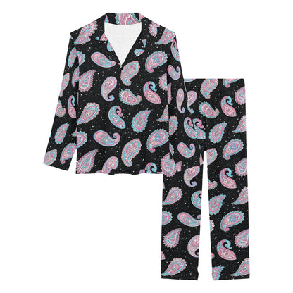Paisley Pink Design Mandala Print Women's Long Pajama Set
