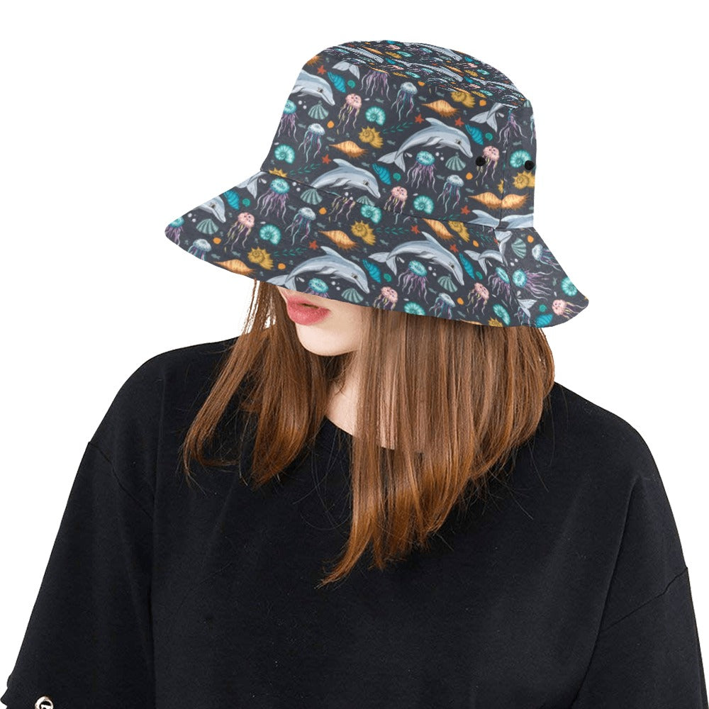 Underwater Dolphin Print Design LKS304 Unisex Bucket Hat