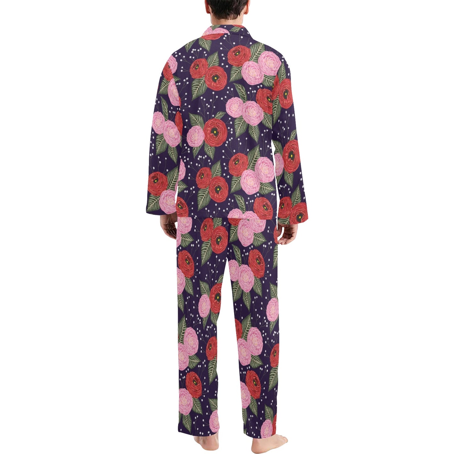 Camellia Pattern Print Design CM02 Men's Long Pajama Set