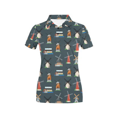 Windmill Pattern Print Design 04 Women's Polo Shirt