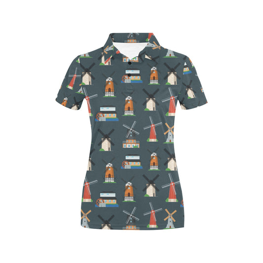 Windmill Pattern Print Design 04 Women's Polo Shirt