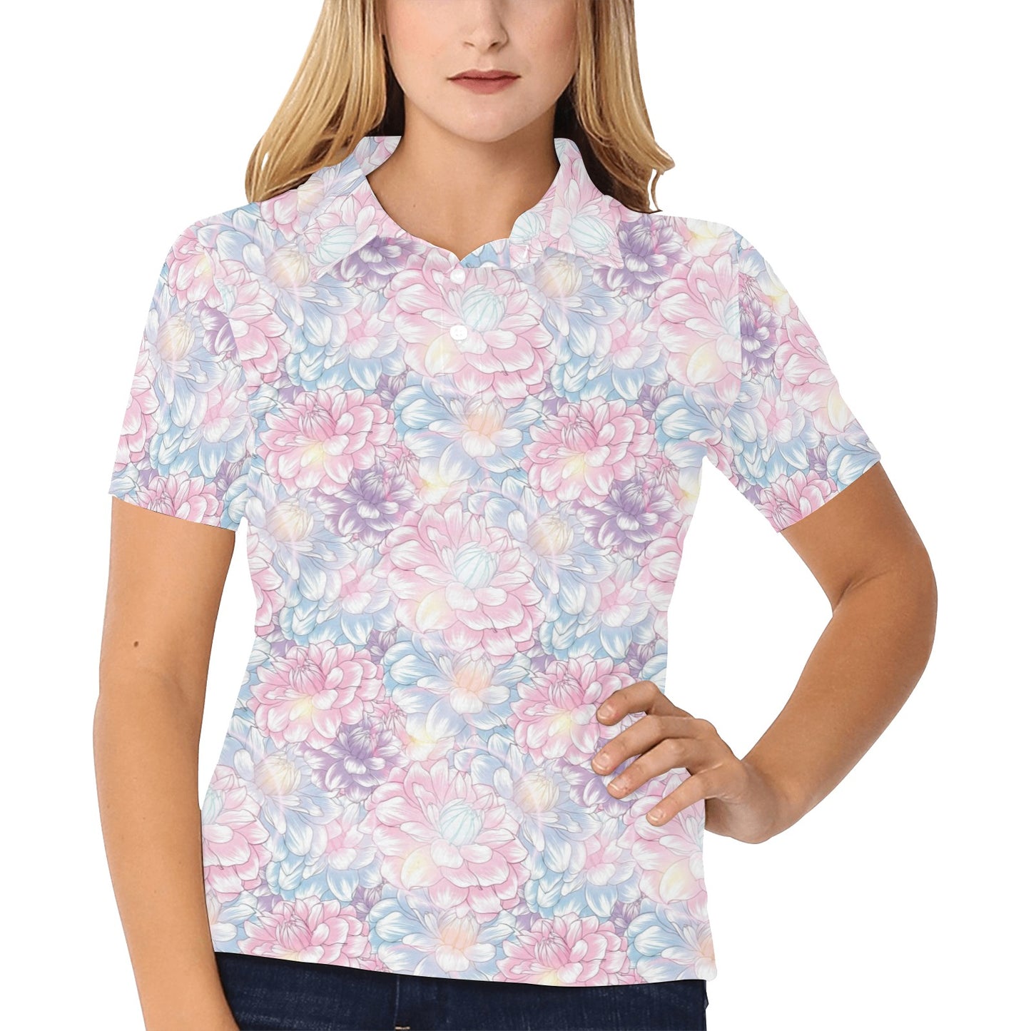 Dahlia Pattern Print Design 01 Women's Polo Shirt