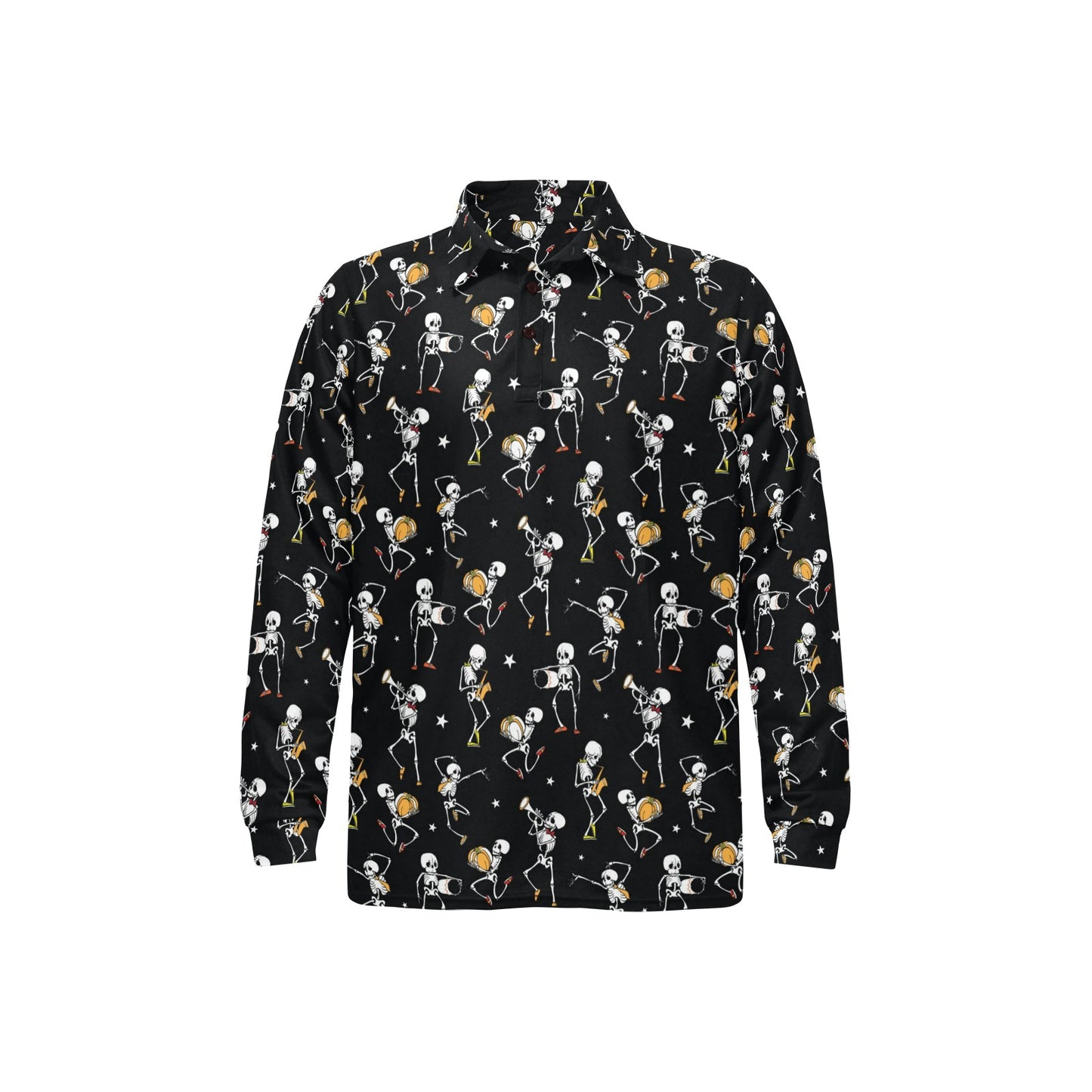 Skeleton Dance Print Long Sleeve Polo Shirt For Men's