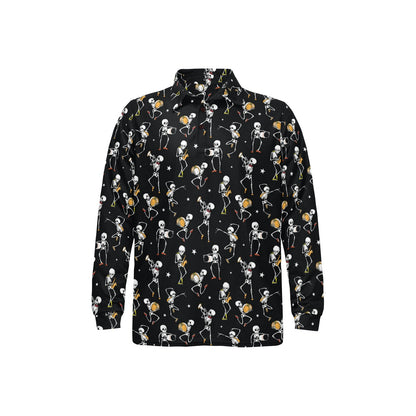 Skeleton Dance Print Long Sleeve Polo Shirt For Men's
