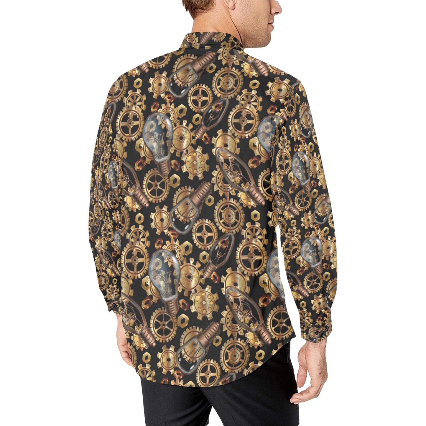 Steampunk Lightbulb Print Design LKS304 Men's Long Sleeve Dress Shirt