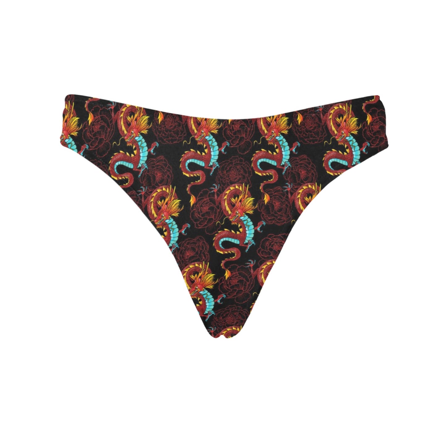 Chinese Dragons and Peonies Design Women's Thongs