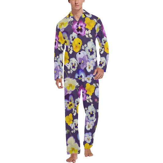 Pansy Pattern Print Design PS02 Men's Long Pajama Set