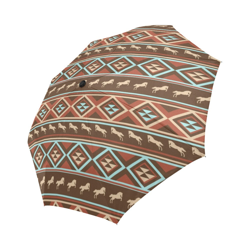 Western Horse Pattern Print LKS301 Anti-UV Automatic Umbrella