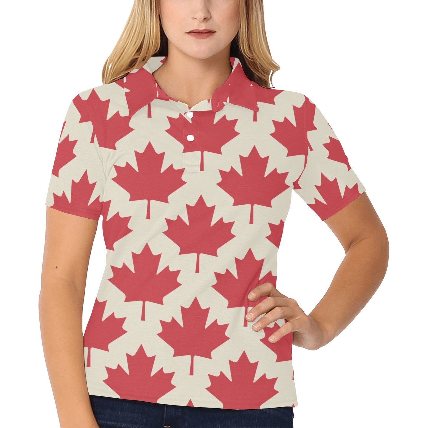 Maple Leaf Pattern Print Design 03 Women's Polo Shirt