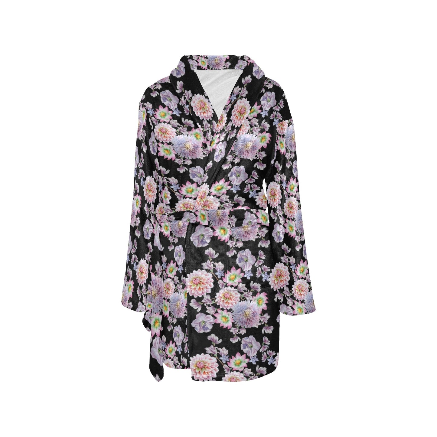 Dahlia Pattern Print Design DH012 Women's Fleece Robe