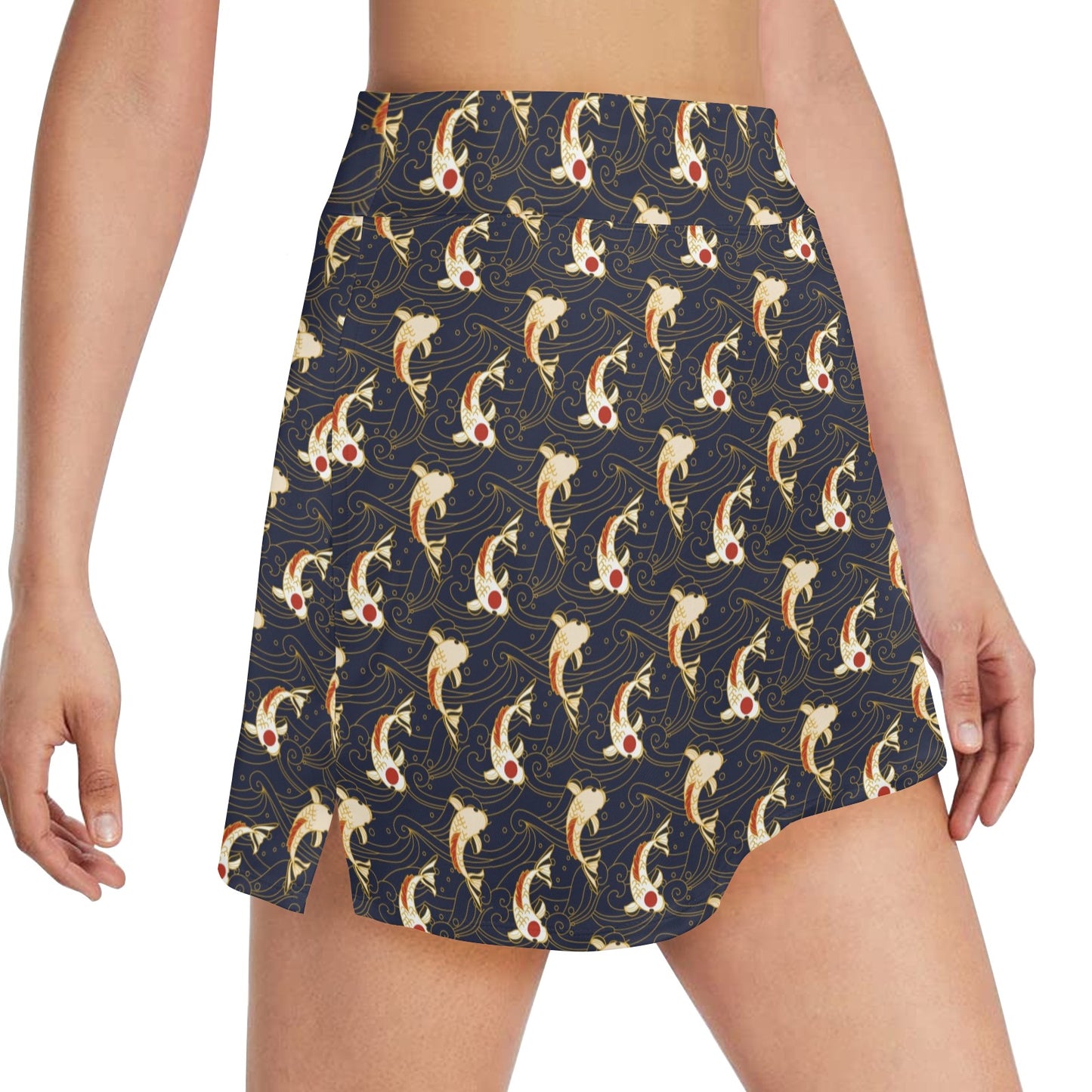 Koi Carp Japanese Design Themed Print 17" Golf & Pickleball Skort with Pockets