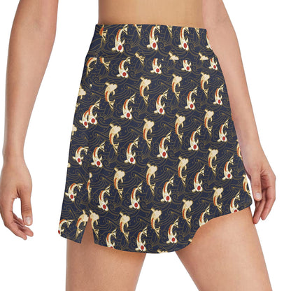 Koi Carp Japanese Design Themed Print 17" Golf & Pickleball Skort with Pockets