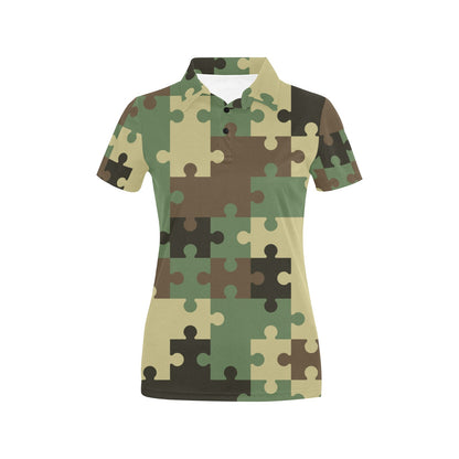 Puzzle Camo Pattern Print Design A03 Women's Polo Shirt