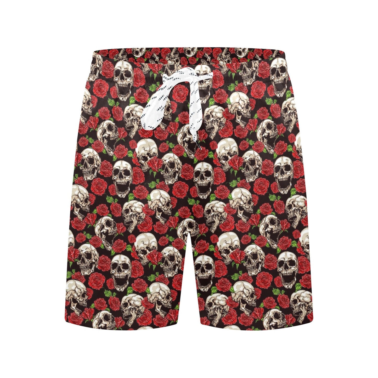 Skull Roses Design Themed Print Men's Swim Trunks Beach Shorts