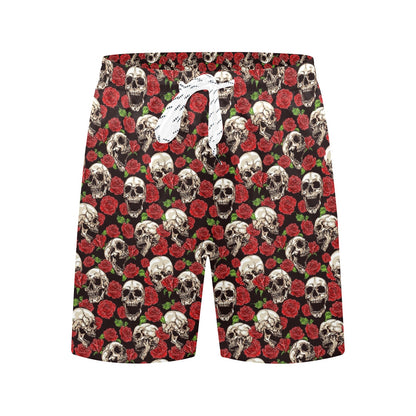 Skull Roses Design Themed Print Men's Swim Trunks Beach Shorts