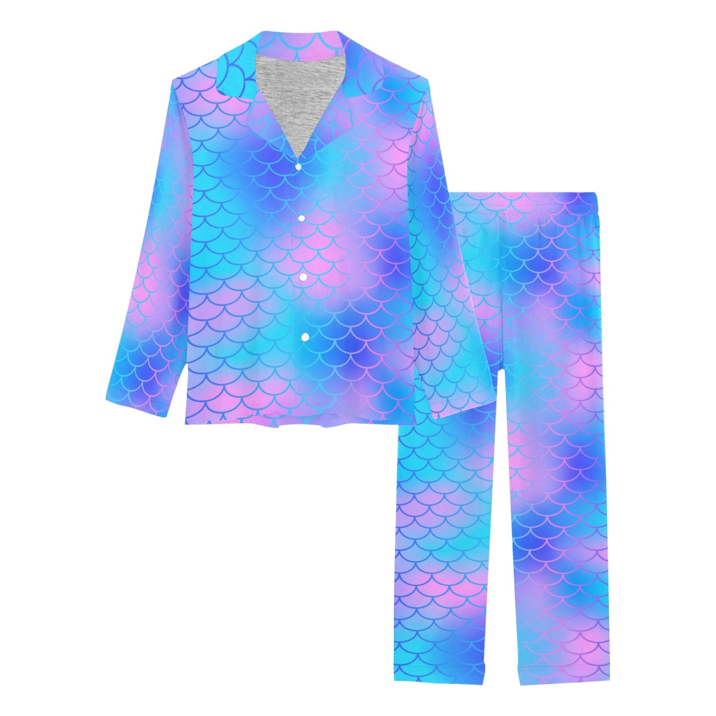 Mermaid Scales Pattern Print Design 04 Women's Long Pajama Set