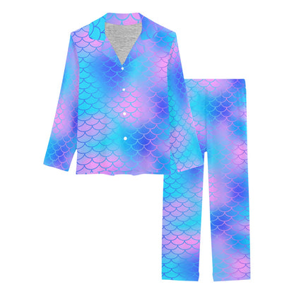Mermaid Scales Pattern Print Design 04 Women's Long Pajama Set