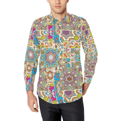 Patchwork Print Design LKS402 Men's Long Sleeve Dress Shirt