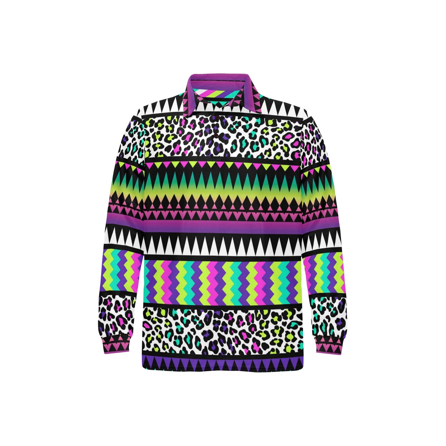 Animal Skin Aztec Rainbow Long Sleeve Polo Shirt For Men's
