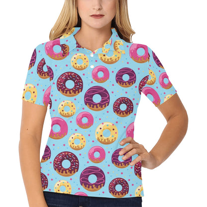 Donut Pattern Print Design DN07 Women's Polo Shirt