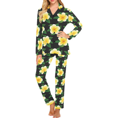Plumeria Pattern Print Design A03 Women's Long Pajama Set