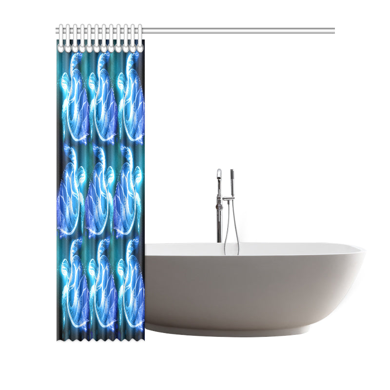 Blue Neon Sea Turtle Print Shower Curtain